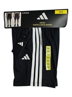 adidas Black Shorts with White Stripes And Solid Gray With Logo — Youth 2-Pack